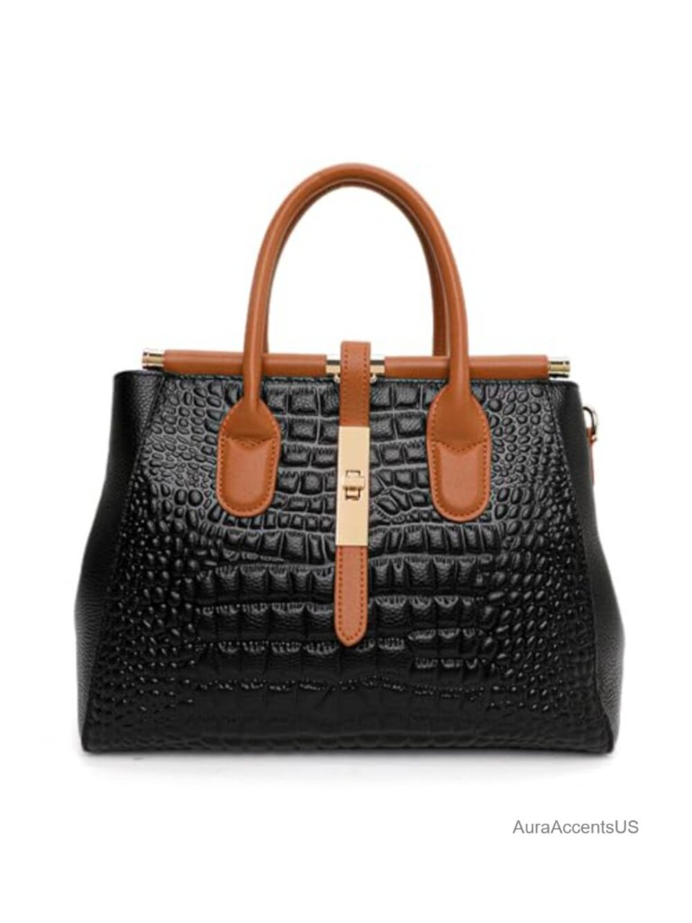 Genuine Leather Crocodile Print Handbag Detachable Strap Crossbody Tote